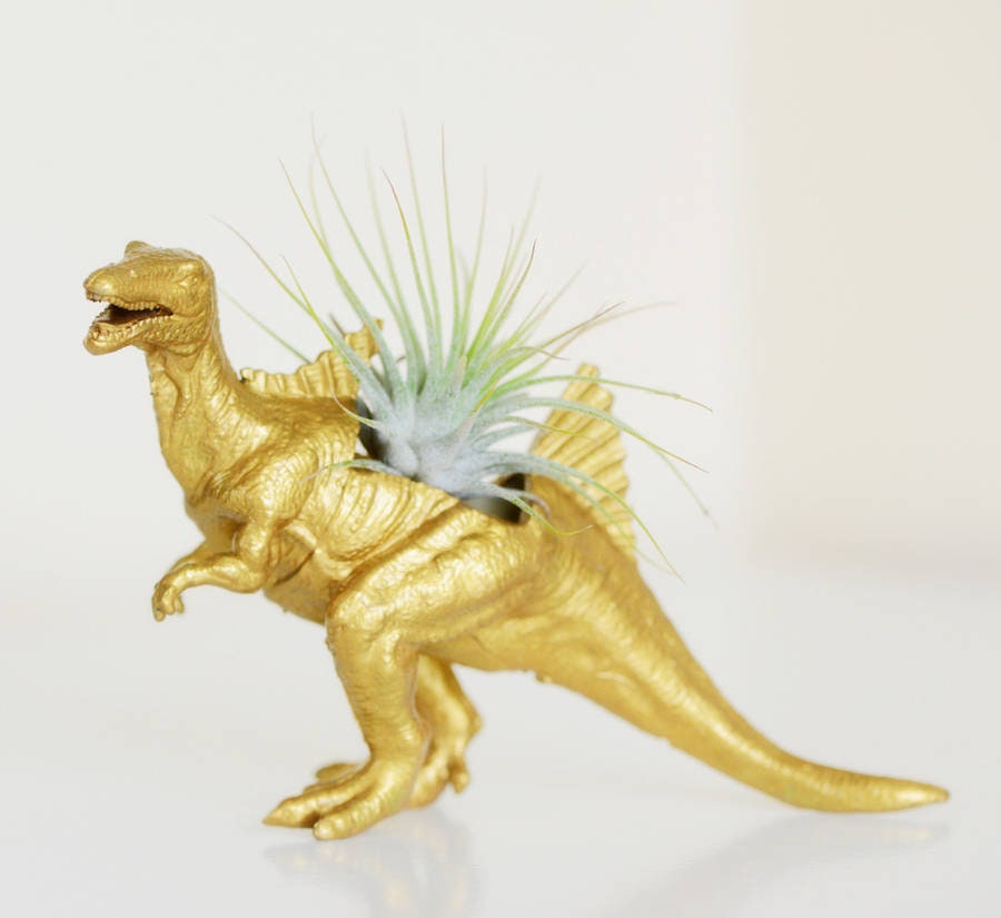 Hand Painted Spinosaurus Dinosaur Plant Holder With A Plant