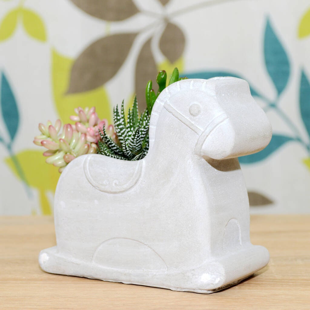 Concrete Rocking Horse Planter With Choice of Plants