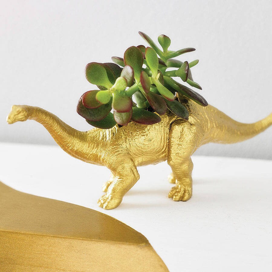 Hand Painted Diplodocus Dinosaur Plant Holder With A Plant