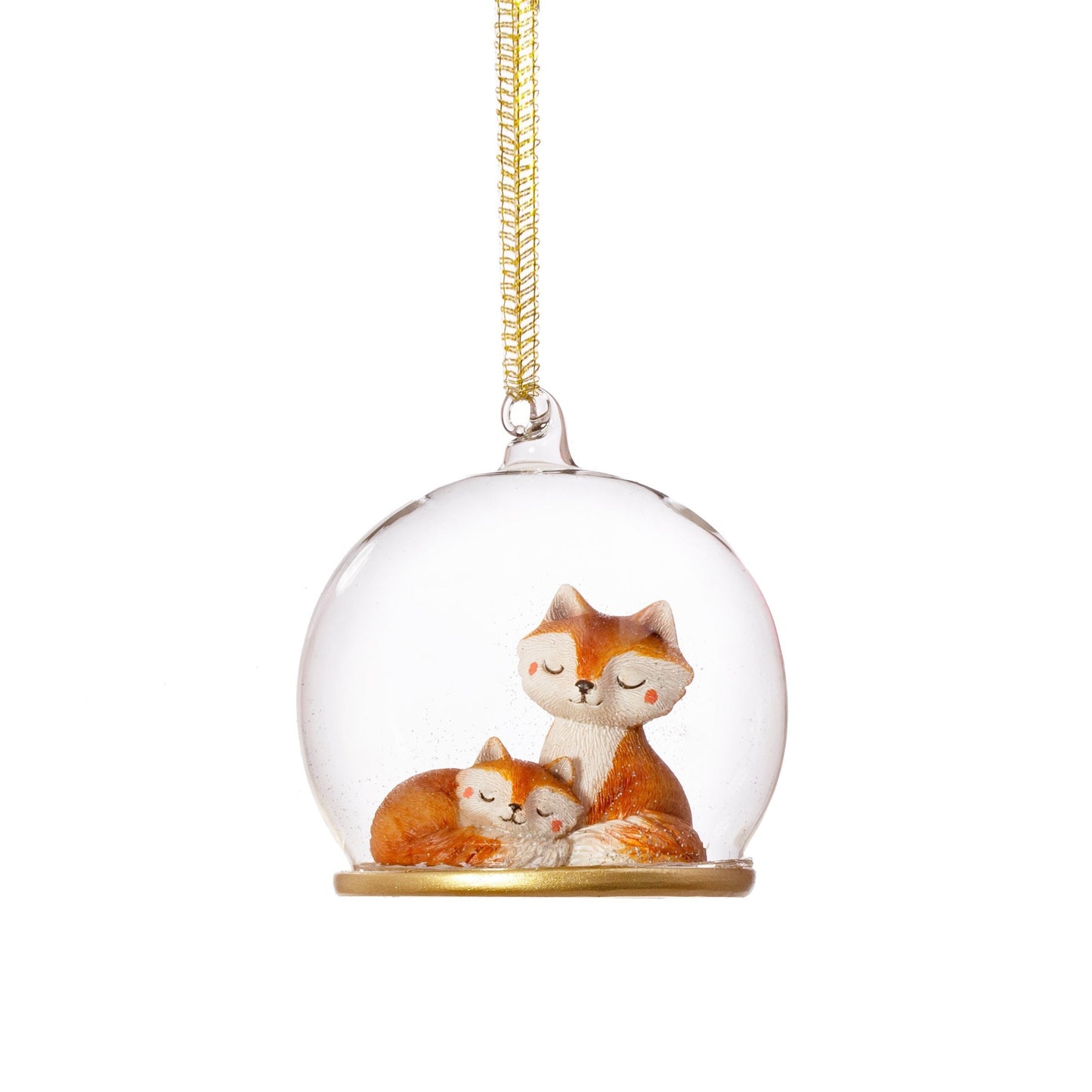 Mum Baby Fox Dome Bauble Christmas Hanging Decoration