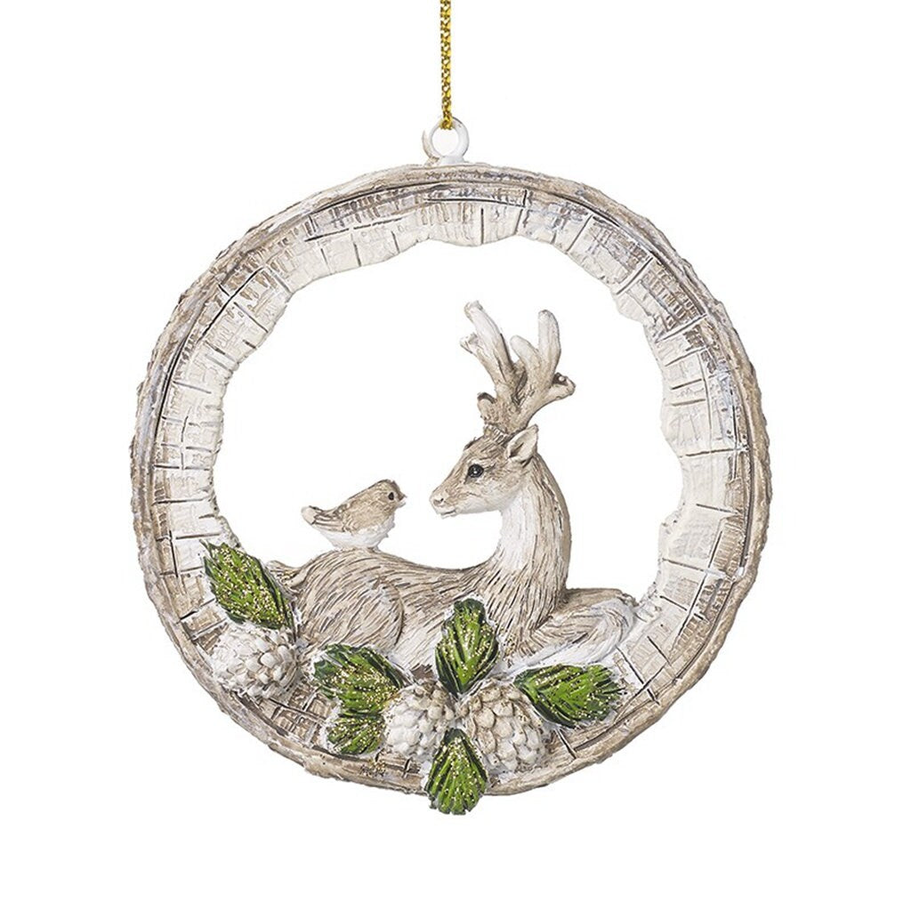 Deer With Bird Hanging Wreath Christmas Tree Decoration
