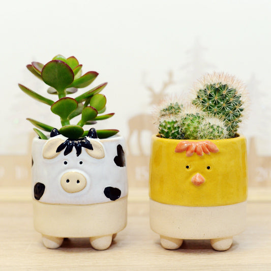 Cow Chick Barnyard Planter With Choice Of Plant